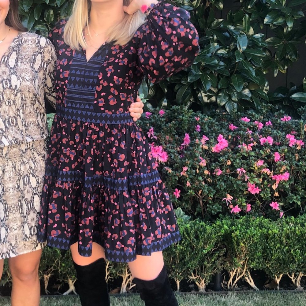 Oliphant Black Leopard Puff Sleeve Dress